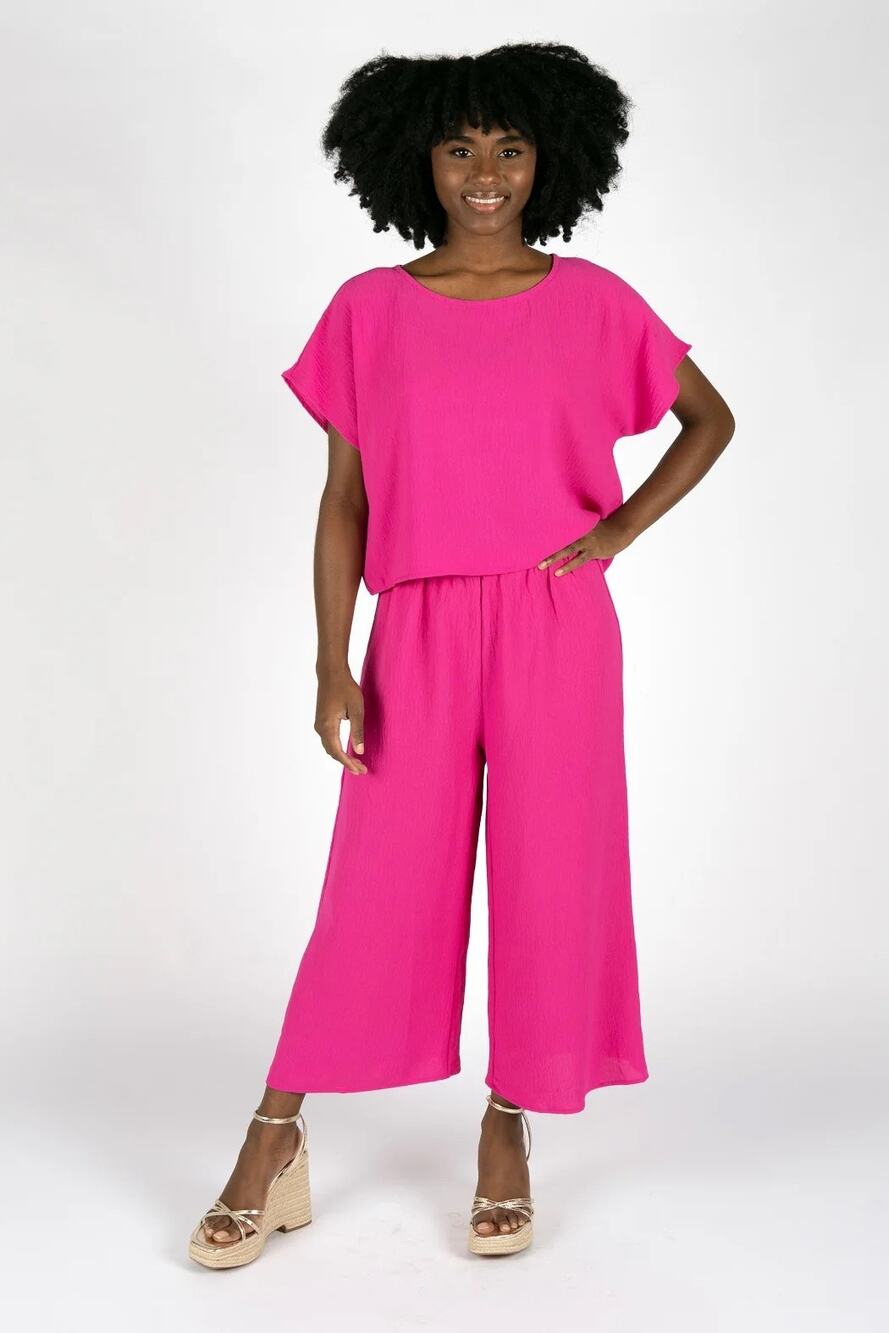 NWT Meet Me In Santorini Magenta Spritz Set Pink XL Top Wide Leg Bottom Fuschia